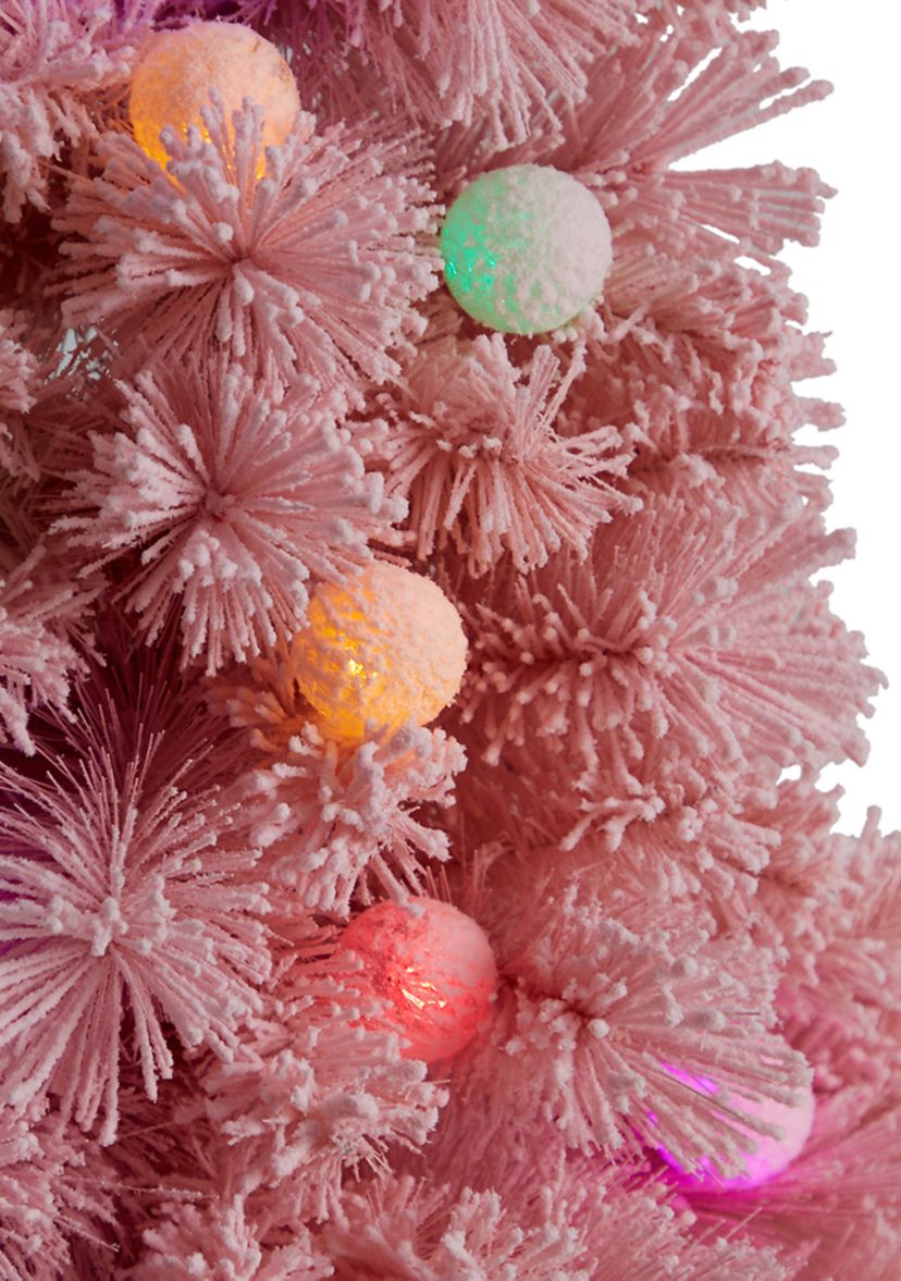 4 Foot Holiday Frosted Pink Cashmere Artificial Christmas Tree with 30 Jumbo Multicolored Globe LED Lights