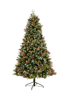 Nearly Natural 7.5-Foot Snow Tipped Aspen Spruce Pre-Lit Artificial Christmas Tree with 450 LED lights, Berries, Pinecones and 1528 Bendable Branches