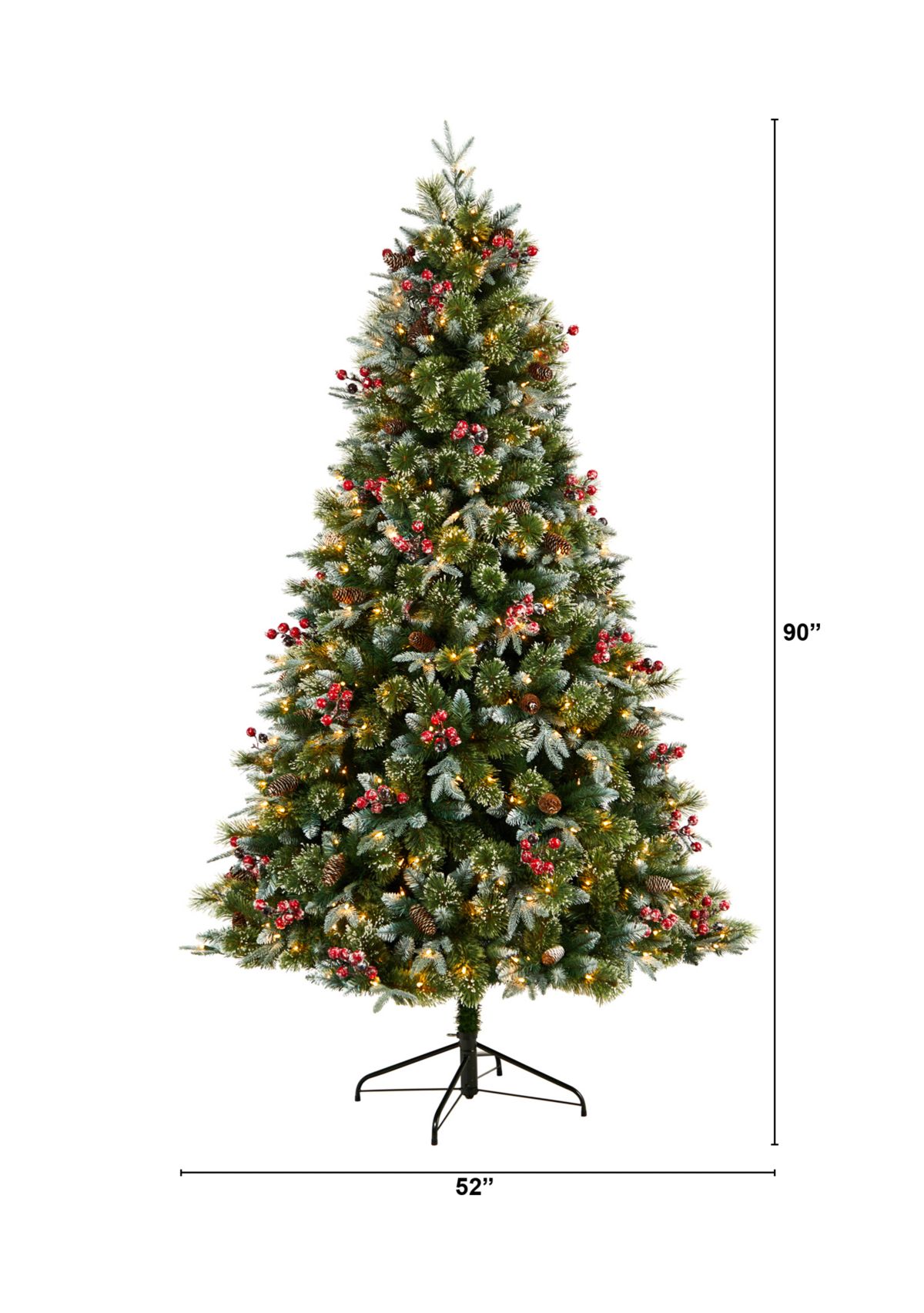7.5-Foot Snow Tipped Aspen Spruce Pre-Lit Artificial Christmas Tree with 450 LED lights, Berries, Pinecones and 1528 Bendable Branches