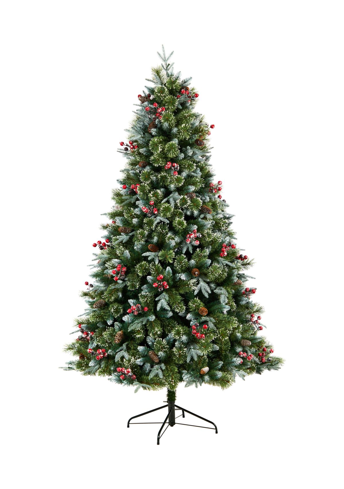 7.5-Foot Snow Tipped Aspen Spruce Pre-Lit Artificial Christmas Tree with 450 LED lights, Berries, Pinecones and 1528 Bendable Branches