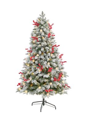 Nearly Natural 6 Foot Snow Tipped Norwegian Fir Pre-Lit Artificial Christmas Tree with 200 LED Lights