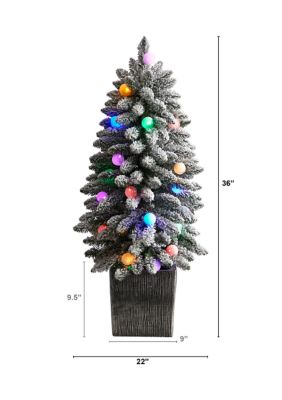 3 Foot Flocked Highland Fir Artificial Christmas Tree with 127 Bendable Branches and 20 LED Globe Lights in Decorative Planter