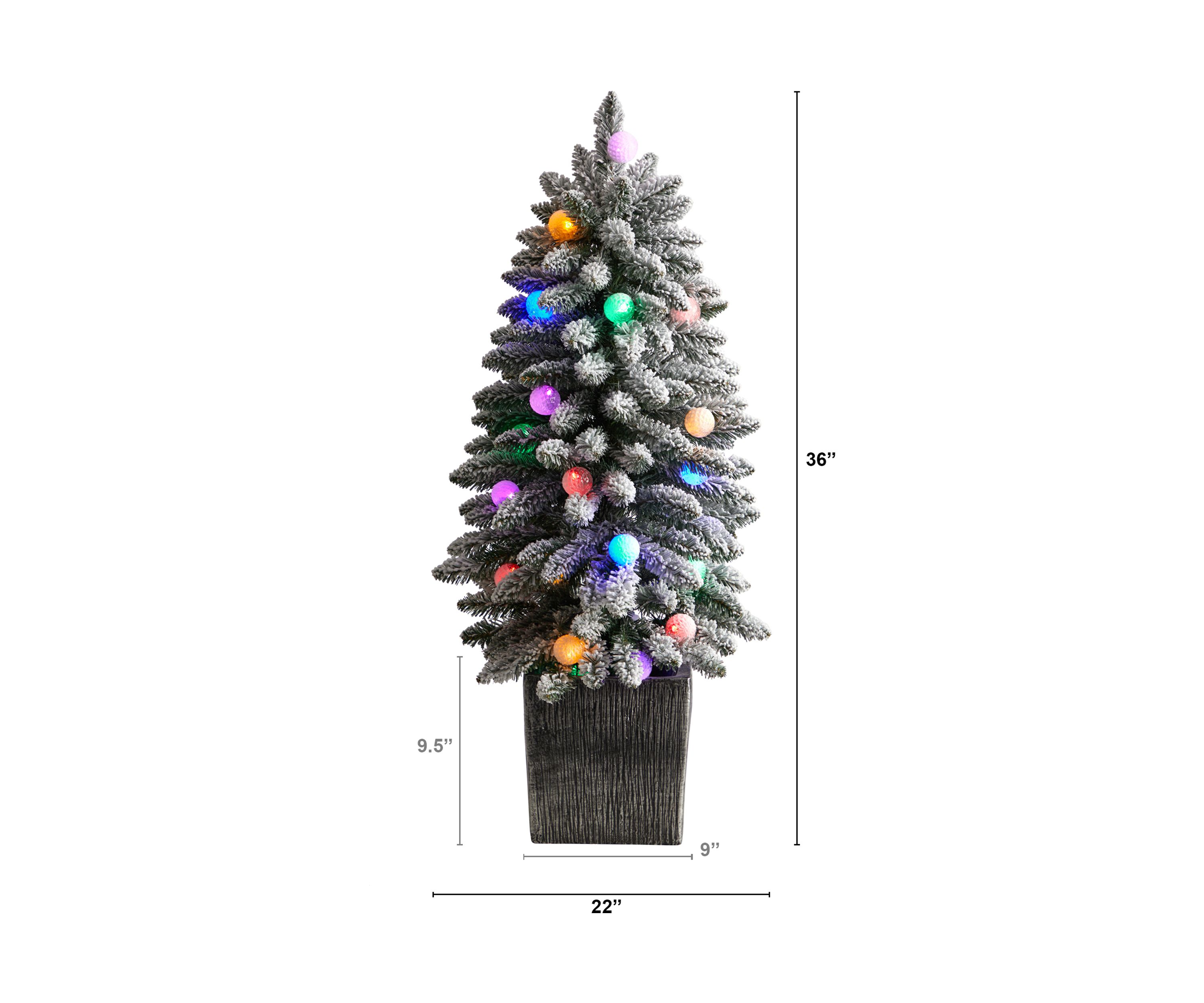 3 Foot Flocked Highland Fir Artificial Christmas Tree with 127 Bendable Branches and 20 LED Globe Lights in Decorative Planter