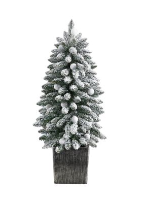 3 Foot Flocked Highland Fir Artificial Christmas Tree with 127 Bendable Branches and 20 LED Globe Lights in Decorative Planter