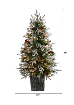4-Foot Frosted Artificial Christmas Tree Pre-Lit with 105 LED lights and Berries in Decorative Planter