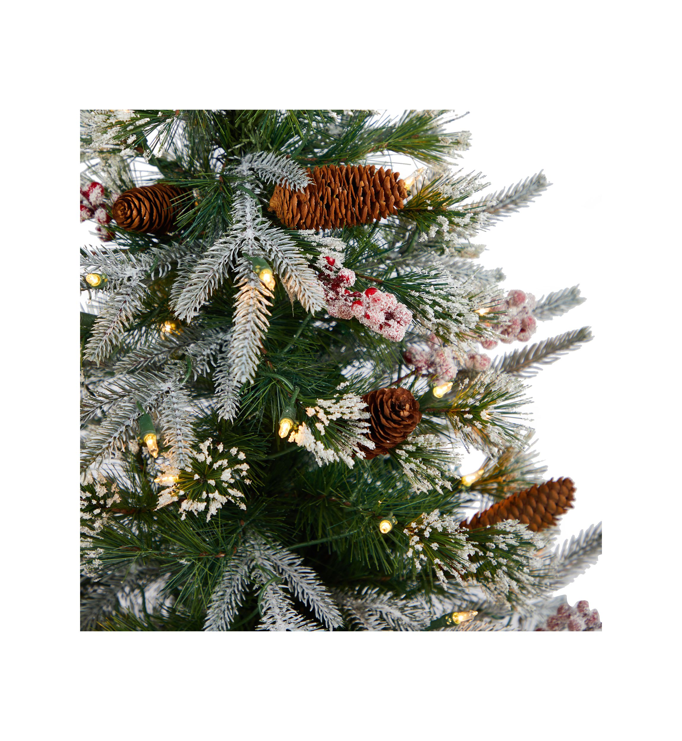 4-Foot Frosted Artificial Christmas Tree Pre-Lit with 105 LED lights and Berries in Decorative Planter