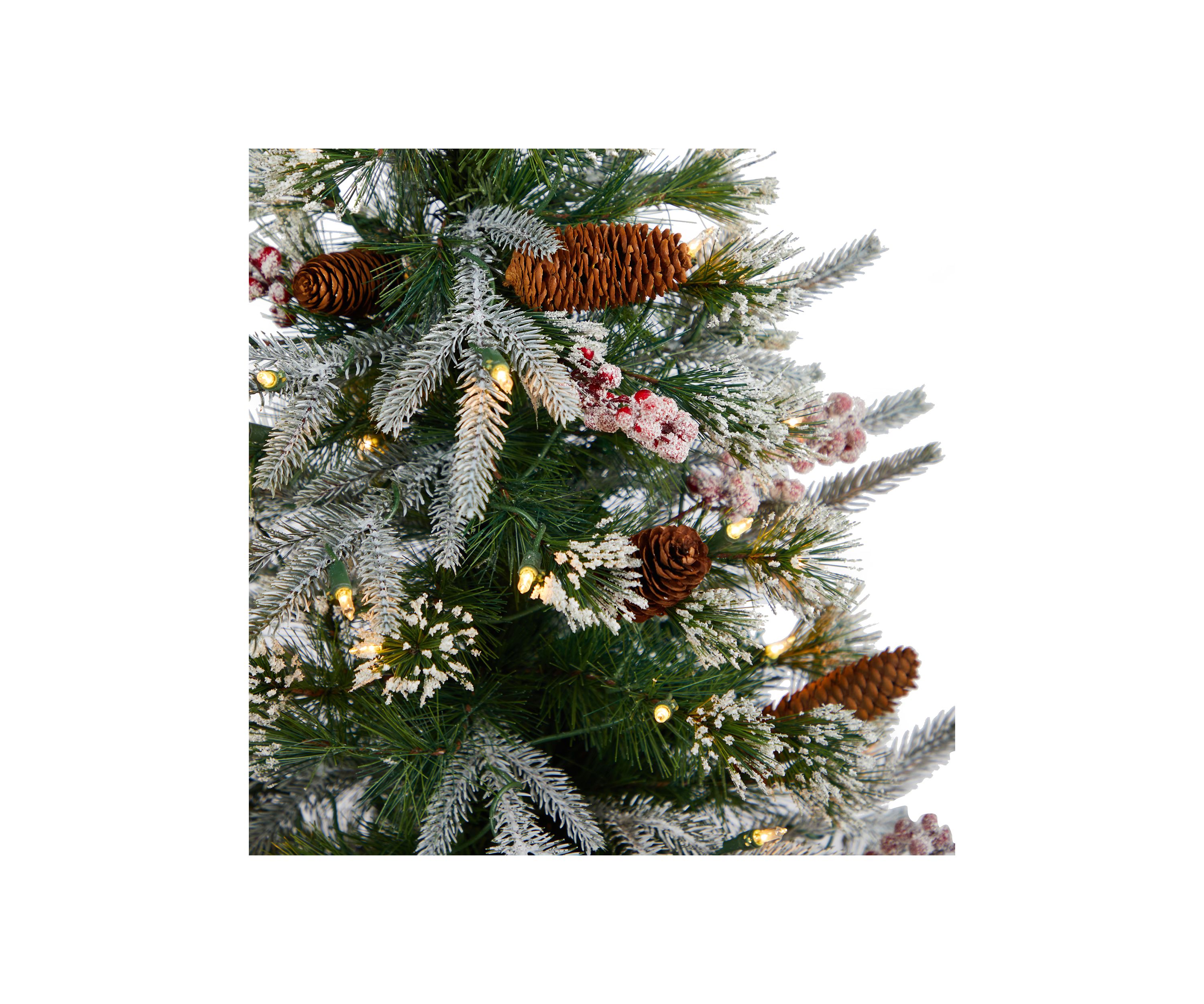 4-Foot Frosted Artificial Christmas Tree Pre-Lit with 105 LED lights and Berries in Decorative Planter