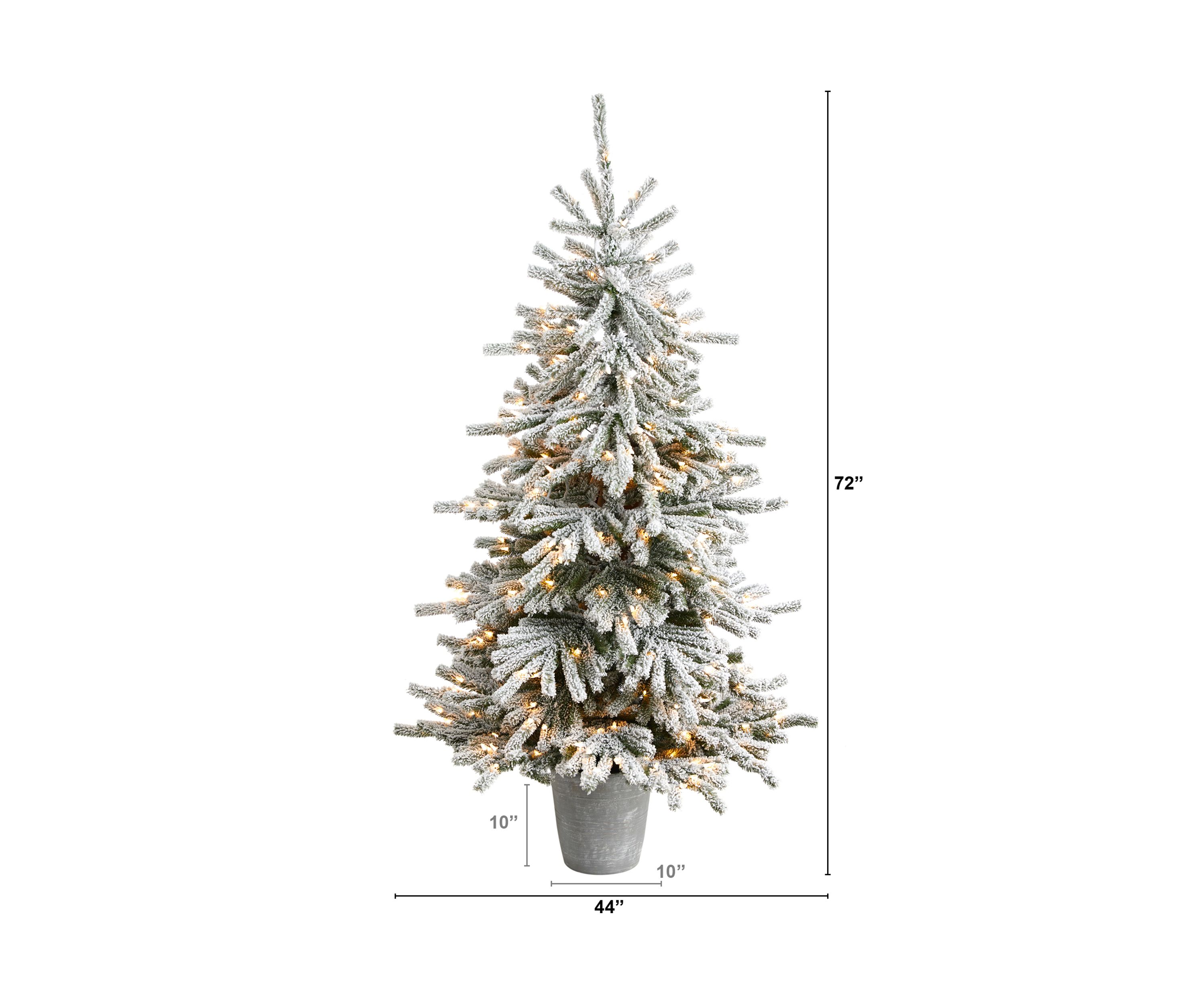 6-Foot Flocked Long Vermont Pine Artificial Christmas Tree with 758 Bendable Branches and 250 LED Lights in Decorative Planter