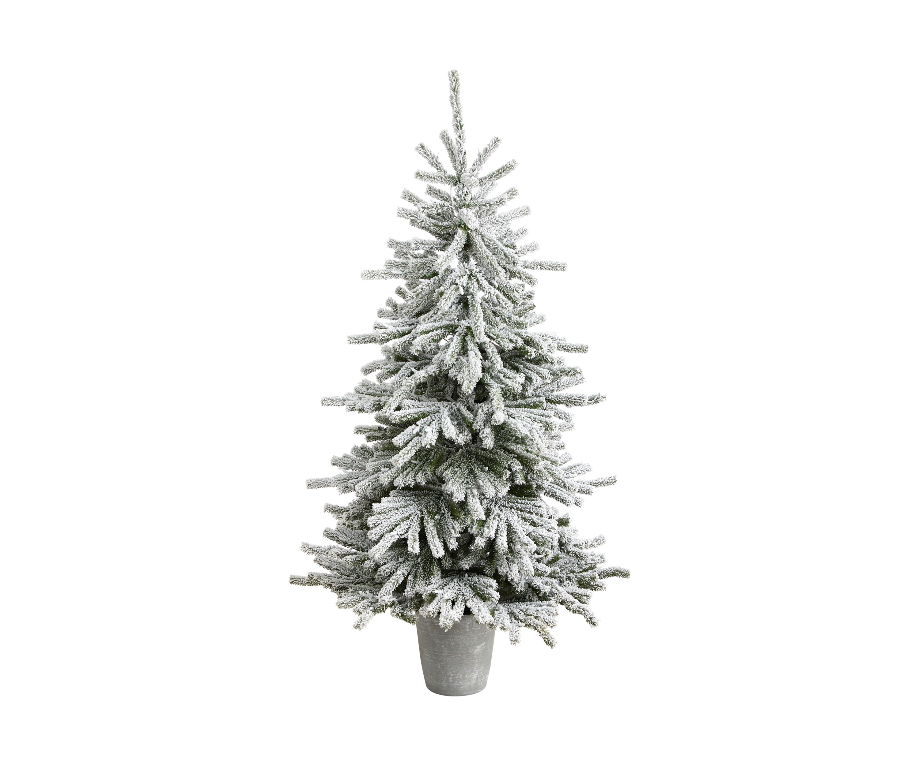 6-Foot Flocked Long Vermont Pine Artificial Christmas Tree with 758 Bendable Branches and 250 LED Lights in Decorative Planter
