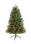 4 Foot Snowed Tipped Clermont Mixed Pine Artificial Christmas Tree with 200 Clear Lights, Pine Cones, and 588 Bendable Branches
