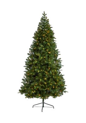 8 Foot Grand Teton Spruce Flat Back Artificial Christmas Tree with 280 Warm White LED Lights and 1208 Bendable Branches