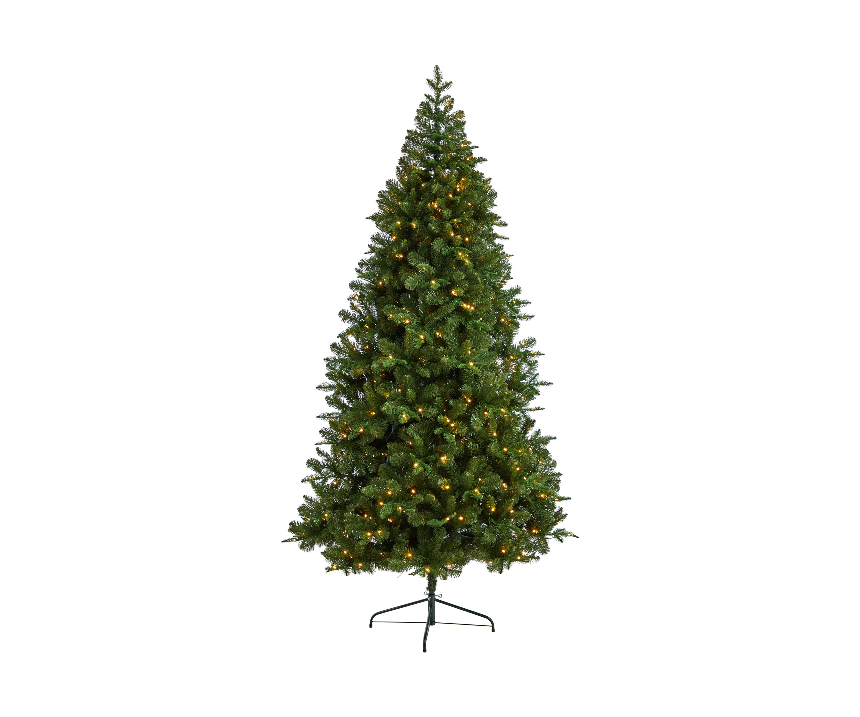 8 Foot Grand Teton Spruce Flat Back Artificial Christmas Tree with 280 Warm White LED Lights and 1208 Bendable Branches