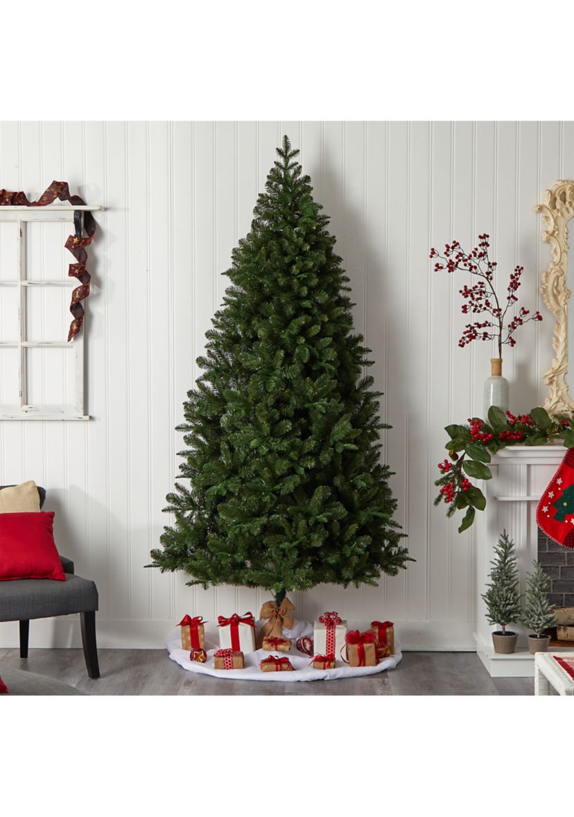 8 Foot Grand Teton Spruce Flat Back Artificial Christmas Tree with 280 Warm White LED Lights and 1208 Bendable Branches