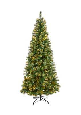 Nearly Natural 8 Foot Wisconsin Slim Snow Tip Pine Artificial Christmas Tree with 600 Clear LED Lights and 908 Bendable Branches, Green, 9 Foot