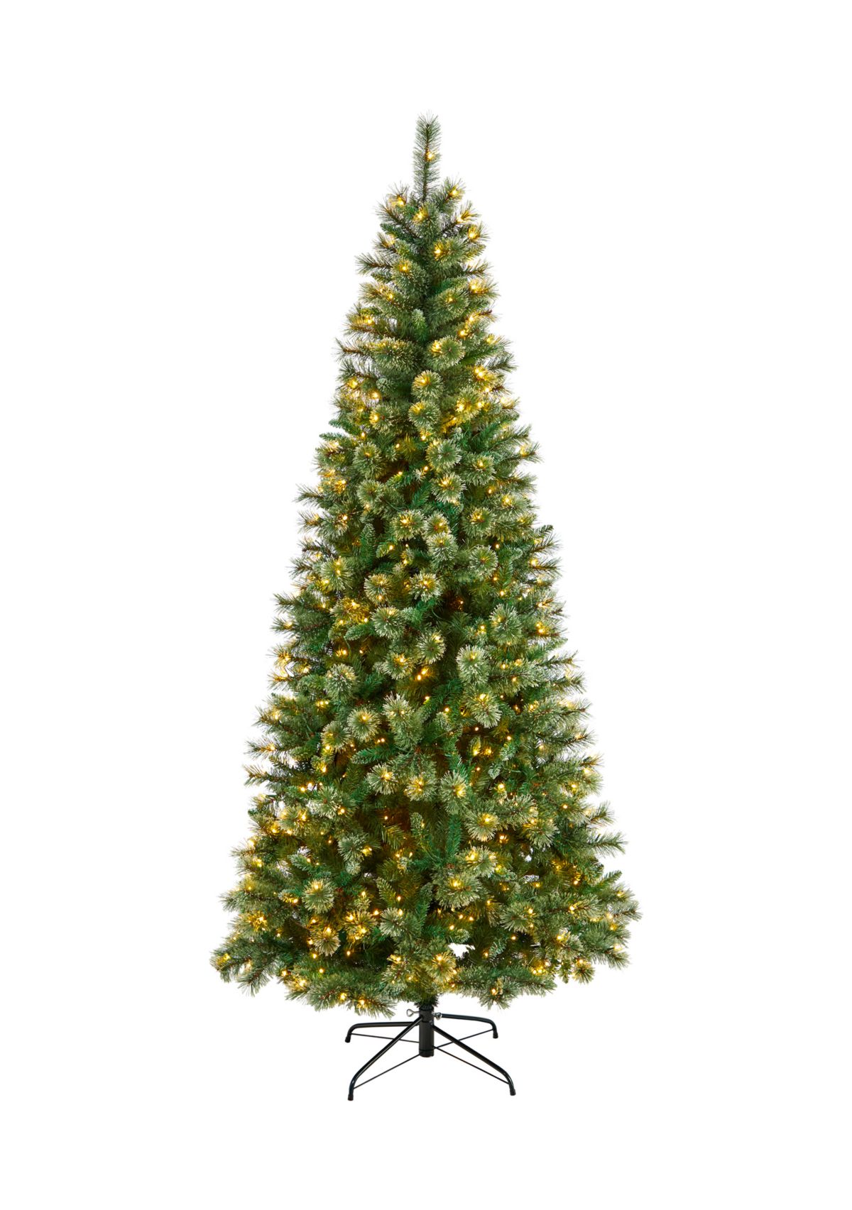 8 Foot Wisconsin Slim Snow Tip Pine Artificial Christmas Tree with 600 Clear LED Lights and 908 Bendable Branches
