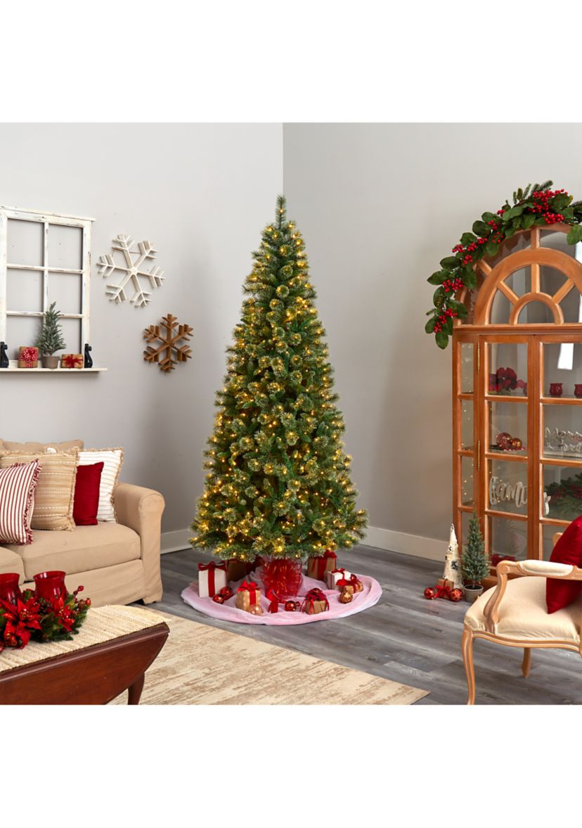 8 Foot Wisconsin Slim Snow Tip Pine Artificial Christmas Tree with 600 Clear LED Lights and 908 Bendable Branches