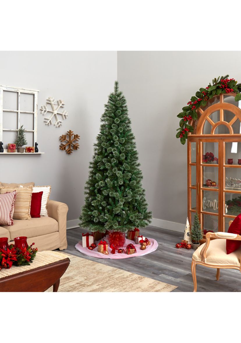 8 Foot Wisconsin Slim Snow Tip Pine Artificial Christmas Tree with 600 Clear LED Lights and 908 Bendable Branches