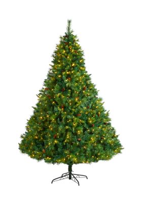 8-Foot West Virginia Full Bodied Mixed Pine Artificial Christmas Tree with 700 Clear LED Lights and Pine Cones