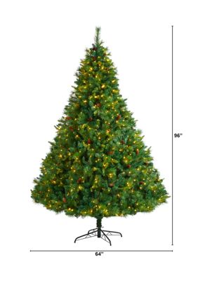 8-Foot West Virginia Full Bodied Mixed Pine Artificial Christmas Tree with 700 Clear LED Lights and Pine Cones