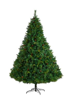 8-Foot West Virginia Full Bodied Mixed Pine Artificial Christmas Tree with 700 Clear LED Lights and Pine Cones