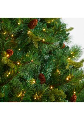 8-Foot West Virginia Full Bodied Mixed Pine Artificial Christmas Tree with 700 Clear LED Lights and Pine Cones