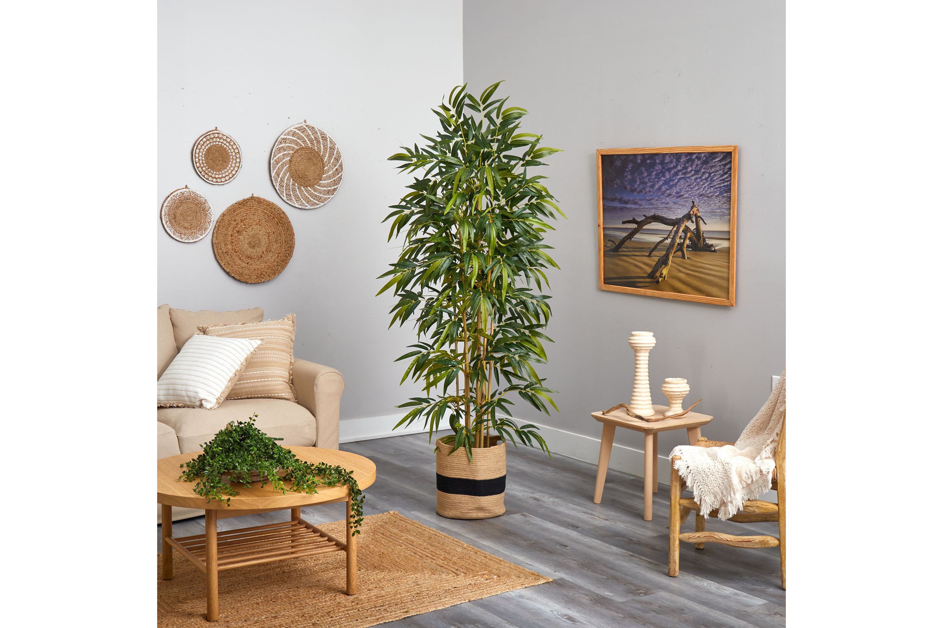 6-Foot Bamboo Artificial Tree with 1024 Bendable Branches in Handmade Natural Cotton Planter