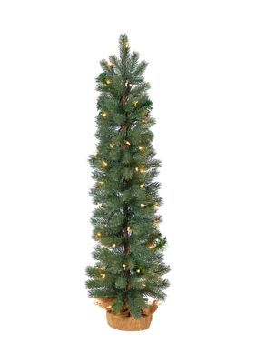 Nearly Natural 3-Foot Green Pine Artificial Christmas Tree with 50 Warm White Lights Set in a Burlap Base, 3 Foot