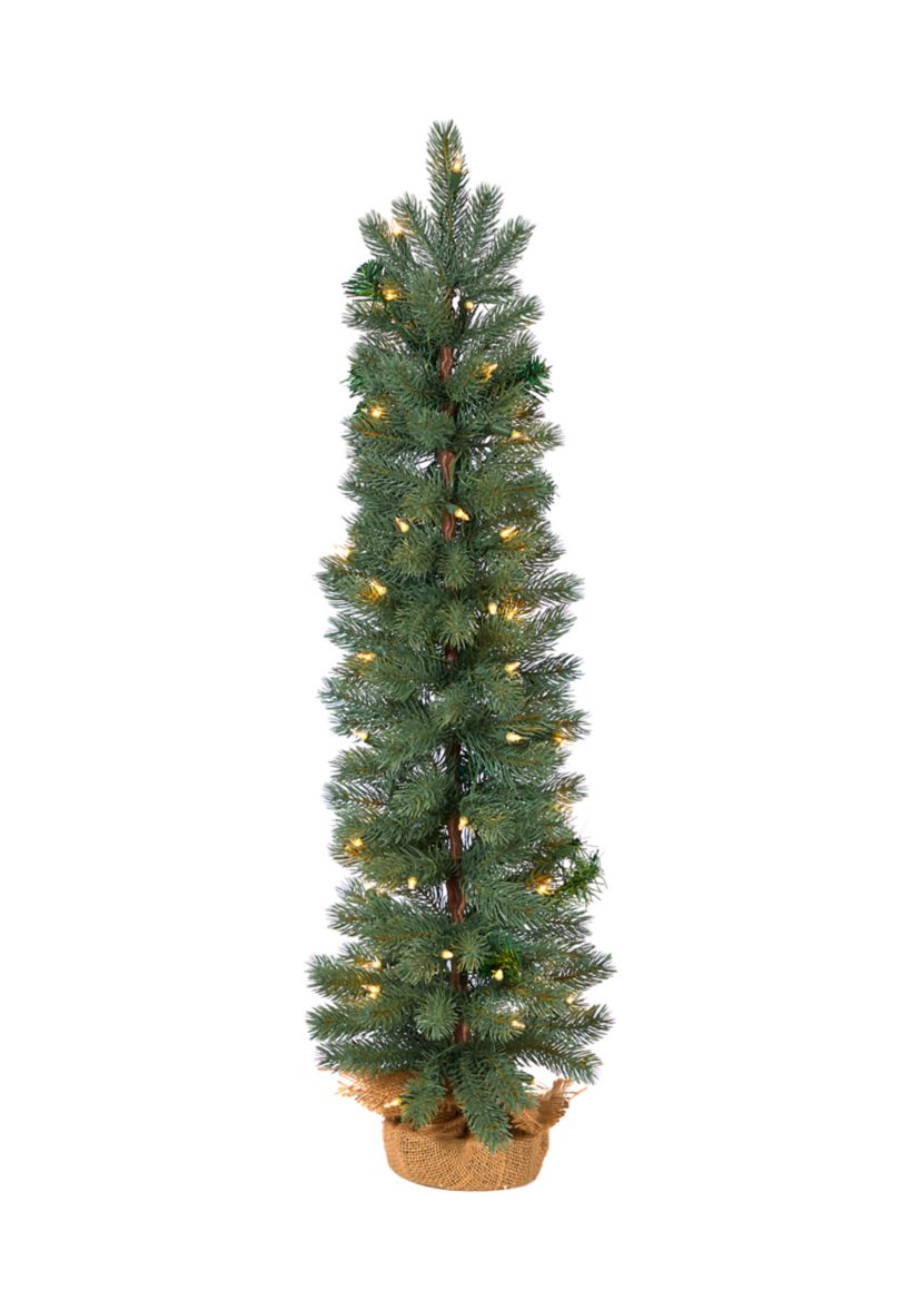 3-Foot Green Pine Artificial Christmas Tree with 50 Warm White Lights Set in a Burlap Base