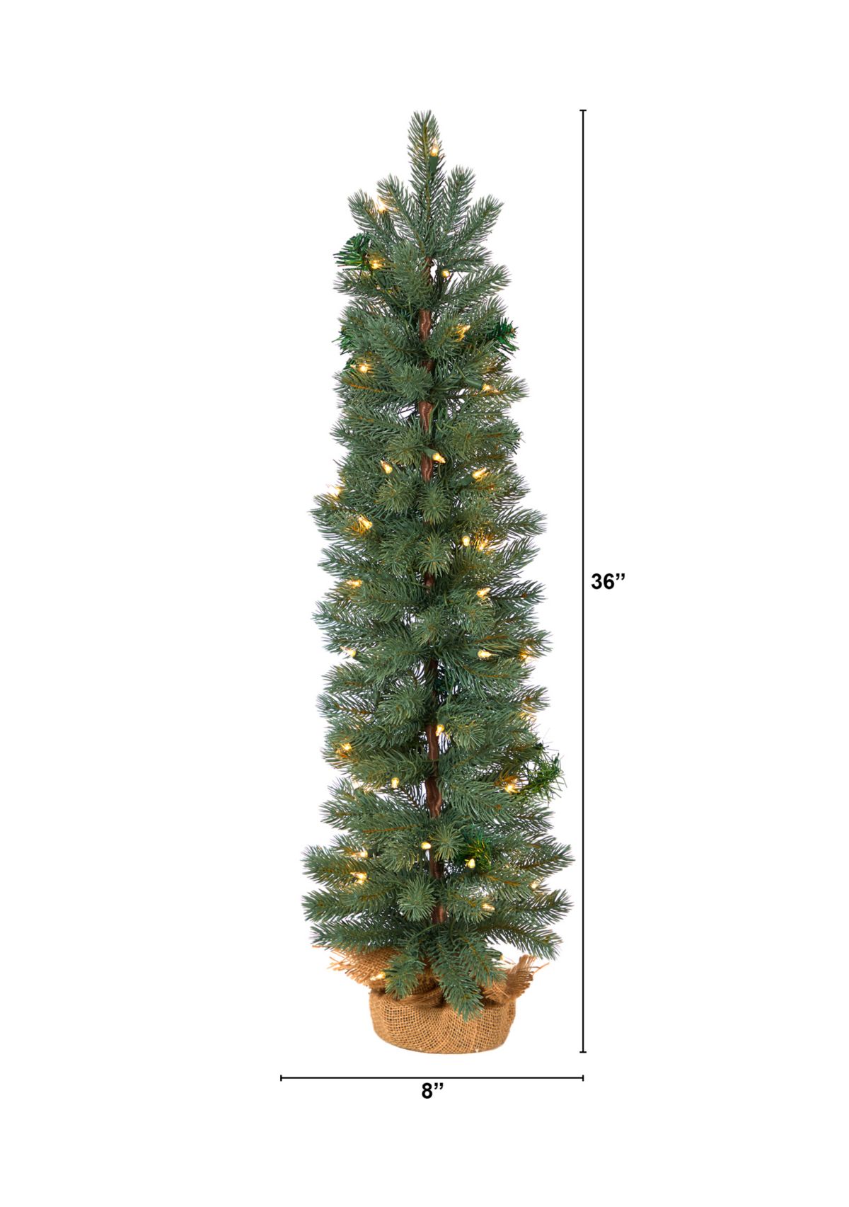 3-Foot Green Pine Artificial Christmas Tree with 50 Warm White Lights Set in a Burlap Base