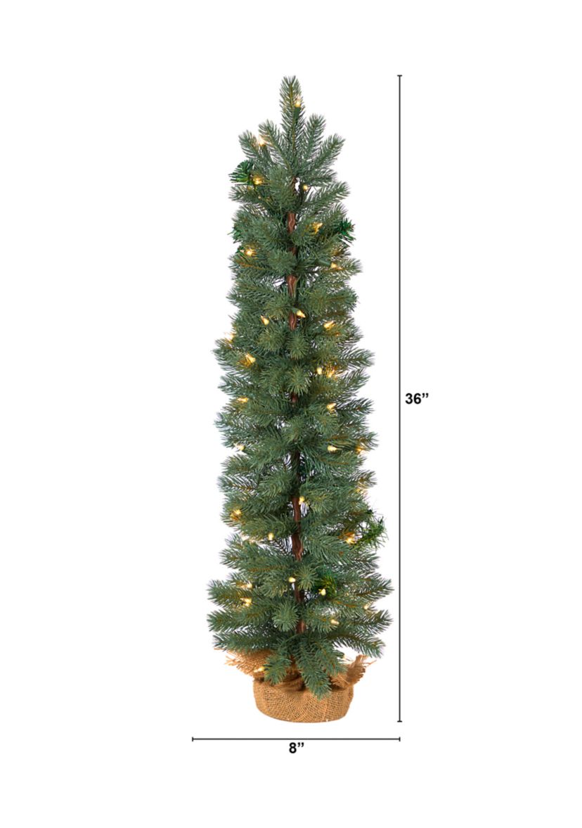 3-Foot Green Pine Artificial Christmas Tree with 50 Warm White Lights Set in a Burlap Base