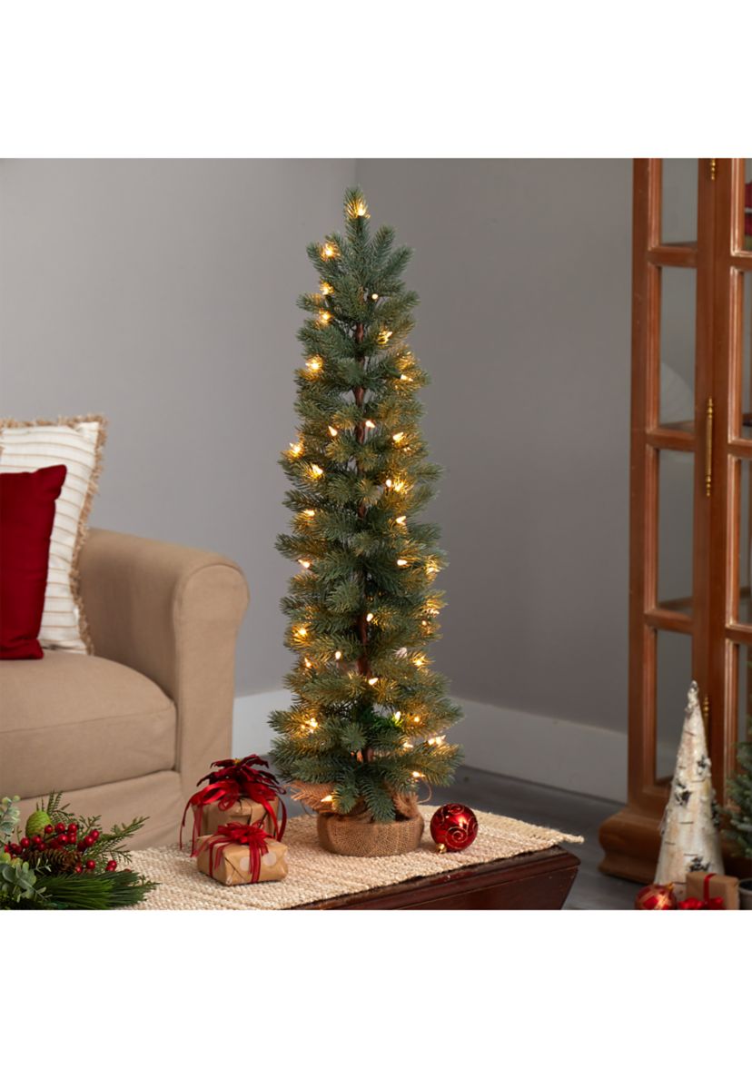3-Foot Green Pine Artificial Christmas Tree with 50 Warm White Lights Set in a Burlap Base