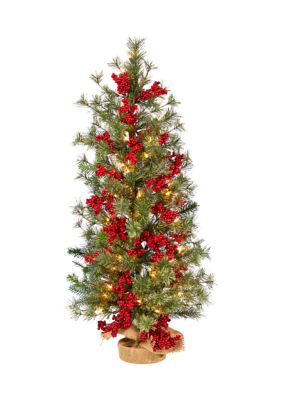 3-Foot Berry and Pine Artificial Christmas Tree with 50 Warm White Lights and Burlap Wrapped Base