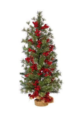 3-Foot Berry and Pine Artificial Christmas Tree with 50 Warm White Lights and Burlap Wrapped Base