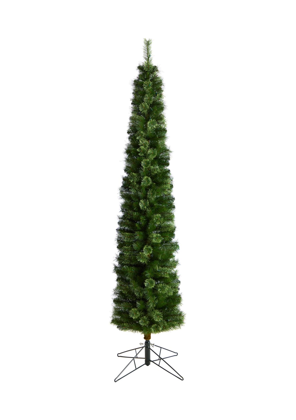 8 Foot Green Pencil Artificial Christmas Tree with 200 Clear (Multifunction) LED Lights and 402 Bendable Branches