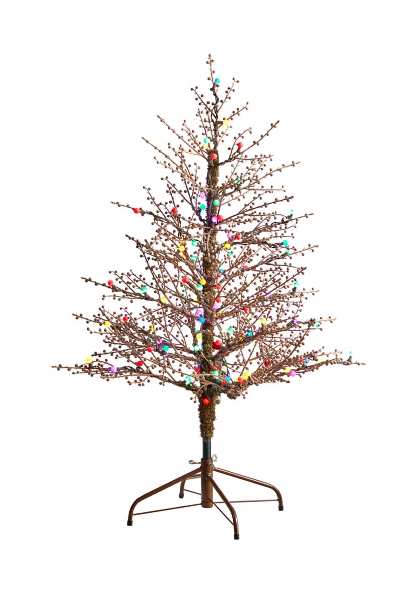4 Foot Frosted Berry Twig Artificial Christmas Tree with 100 Multicolored Gum Ball LED Lights and 240 Bendable Branches