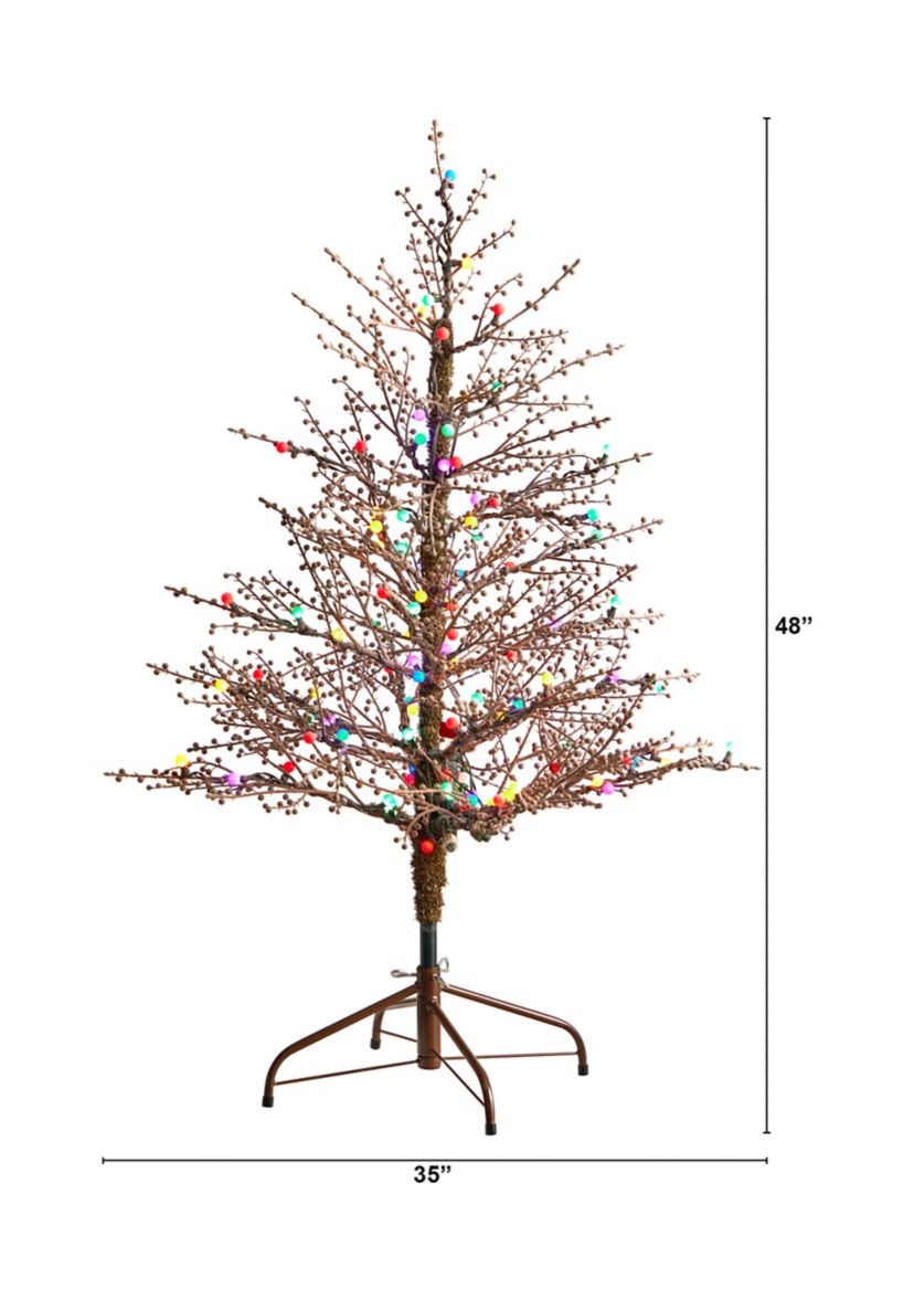 4 Foot Frosted Berry Twig Artificial Christmas Tree with 100 Multicolored Gum Ball LED Lights and 240 Bendable Branches