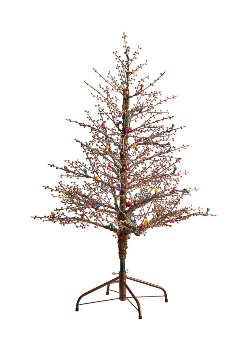 4 Foot Frosted Berry Twig Artificial Christmas Tree with 100 Multicolored Gum Ball LED Lights and 240 Bendable Branches