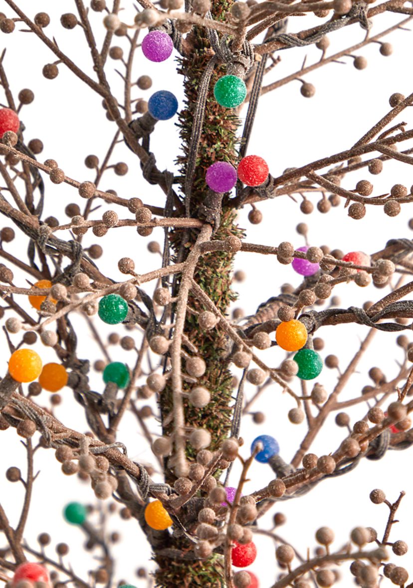4 Foot Frosted Berry Twig Artificial Christmas Tree with 100 Multicolored Gum Ball LED Lights and 240 Bendable Branches