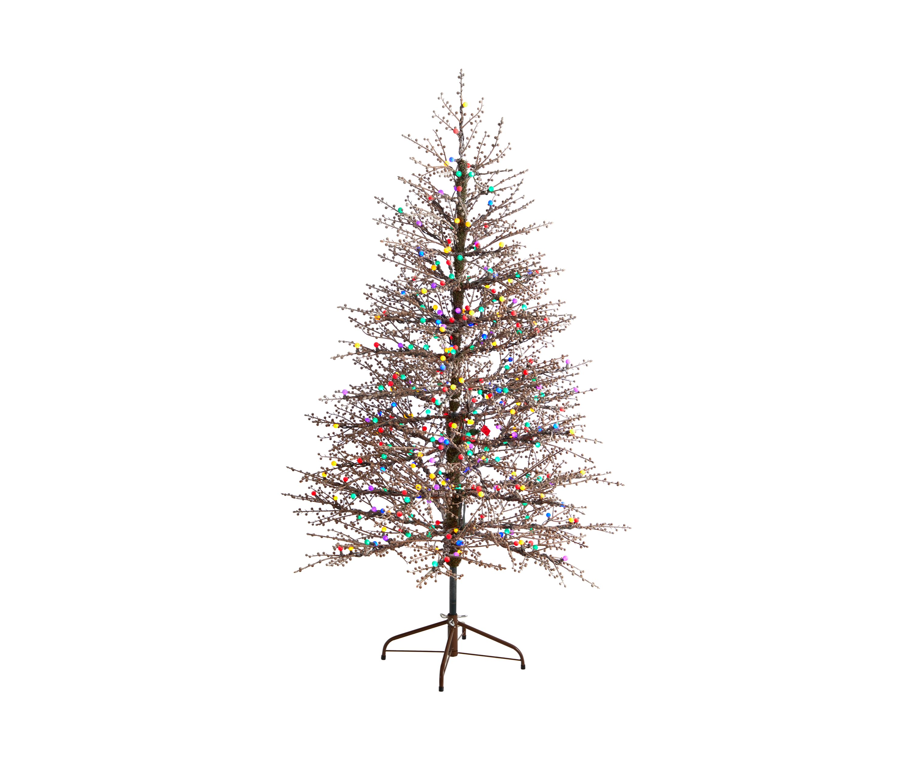 6-Foot Frosted Berry Twig Artificial Christmas Tree with 350 Multicolored Gum Ball LED Lights and 808 Bendable Branches