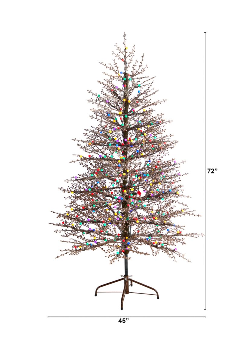 6-Foot Frosted Berry Twig Artificial Christmas Tree with 350 Multicolored Gum Ball LED Lights and 808 Bendable Branches