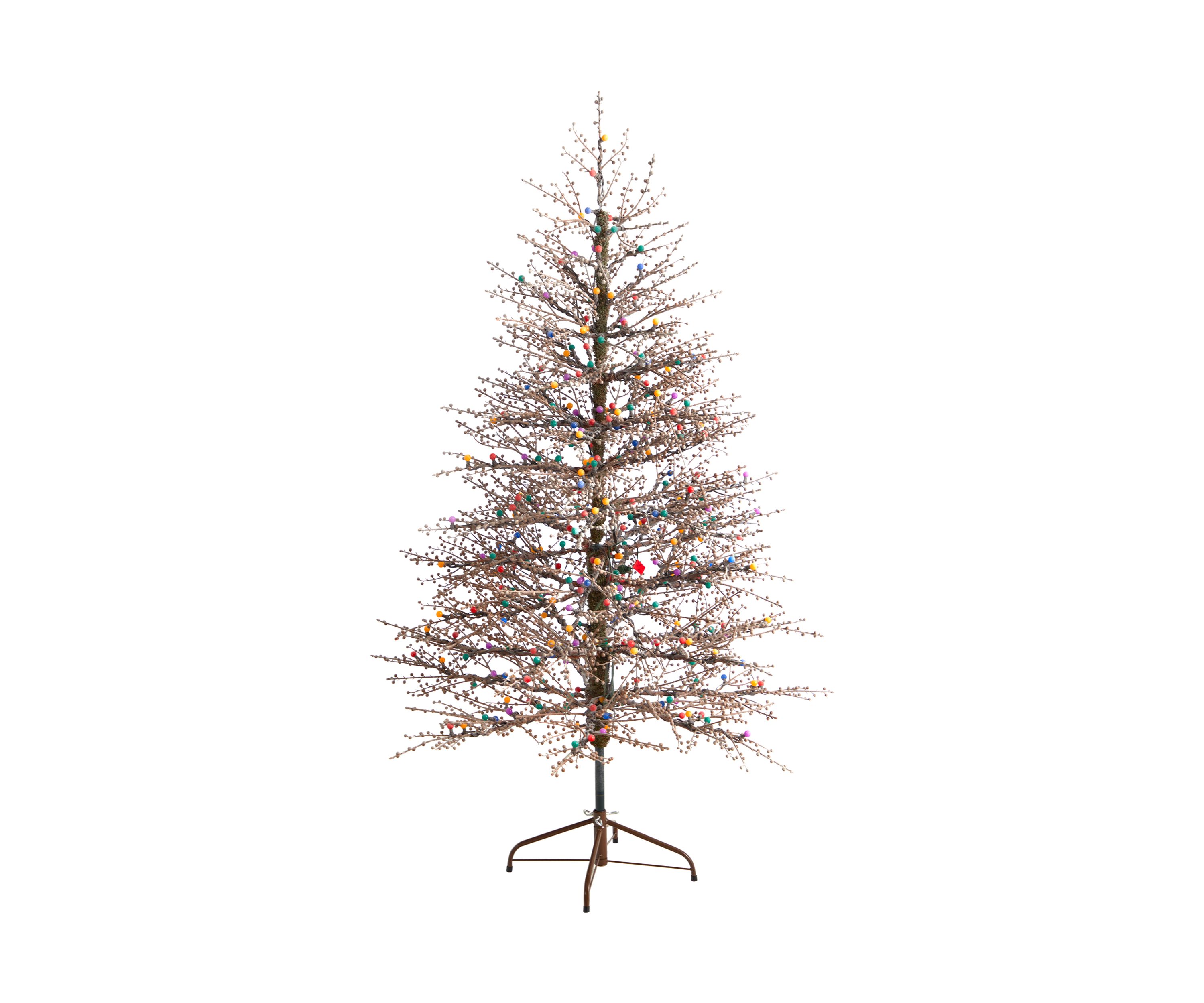 6-Foot Frosted Berry Twig Artificial Christmas Tree with 350 Multicolored Gum Ball LED Lights and 808 Bendable Branches