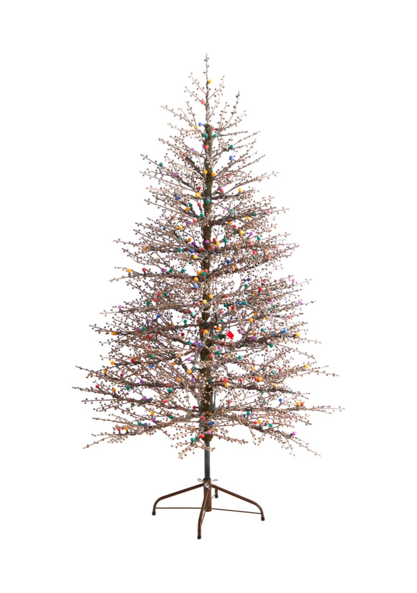 6-Foot Frosted Berry Twig Artificial Christmas Tree with 350 Multicolored Gum Ball LED Lights and 808 Bendable Branches