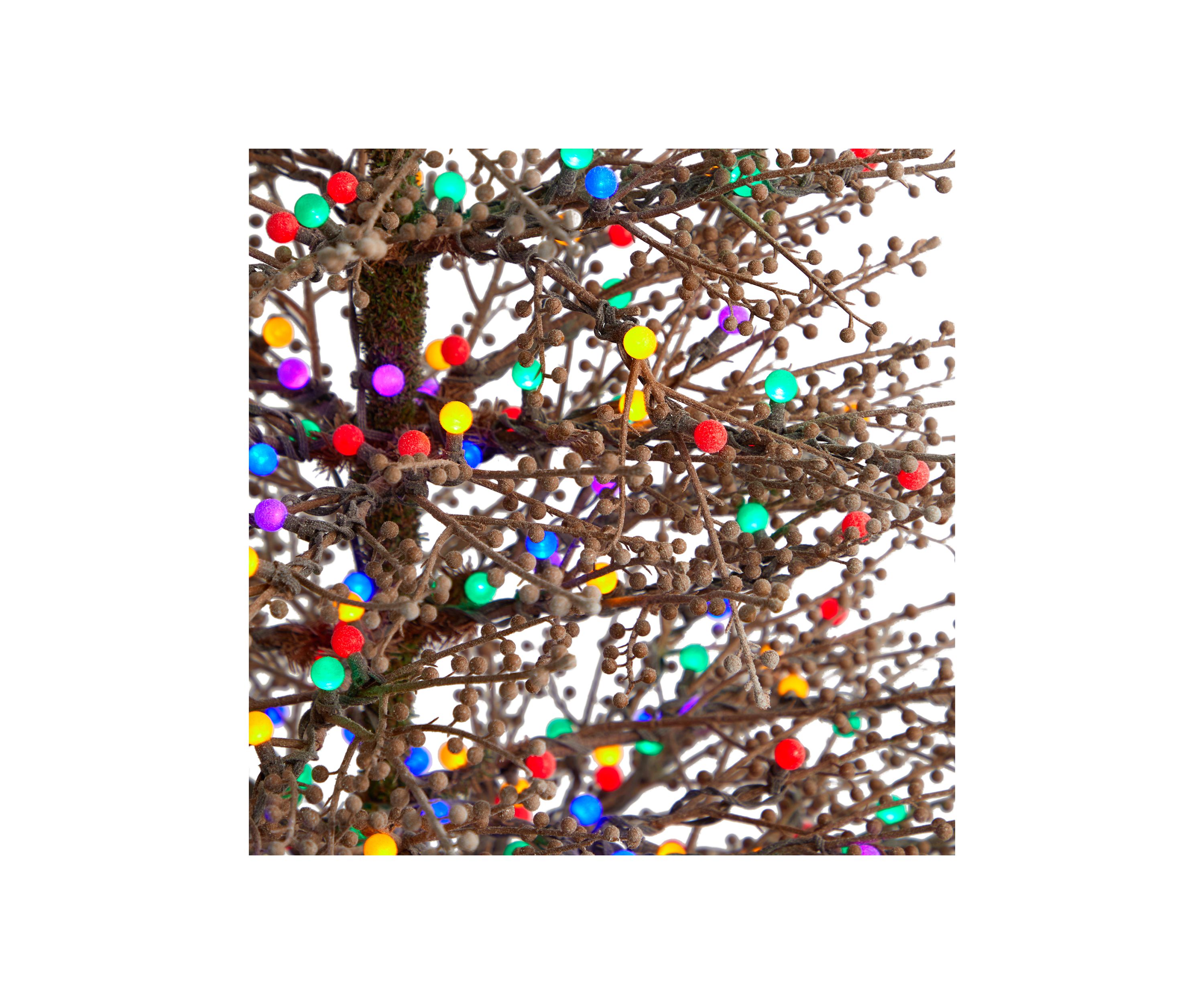 6-Foot Frosted Berry Twig Artificial Christmas Tree with 350 Multicolored Gum Ball LED Lights and 808 Bendable Branches