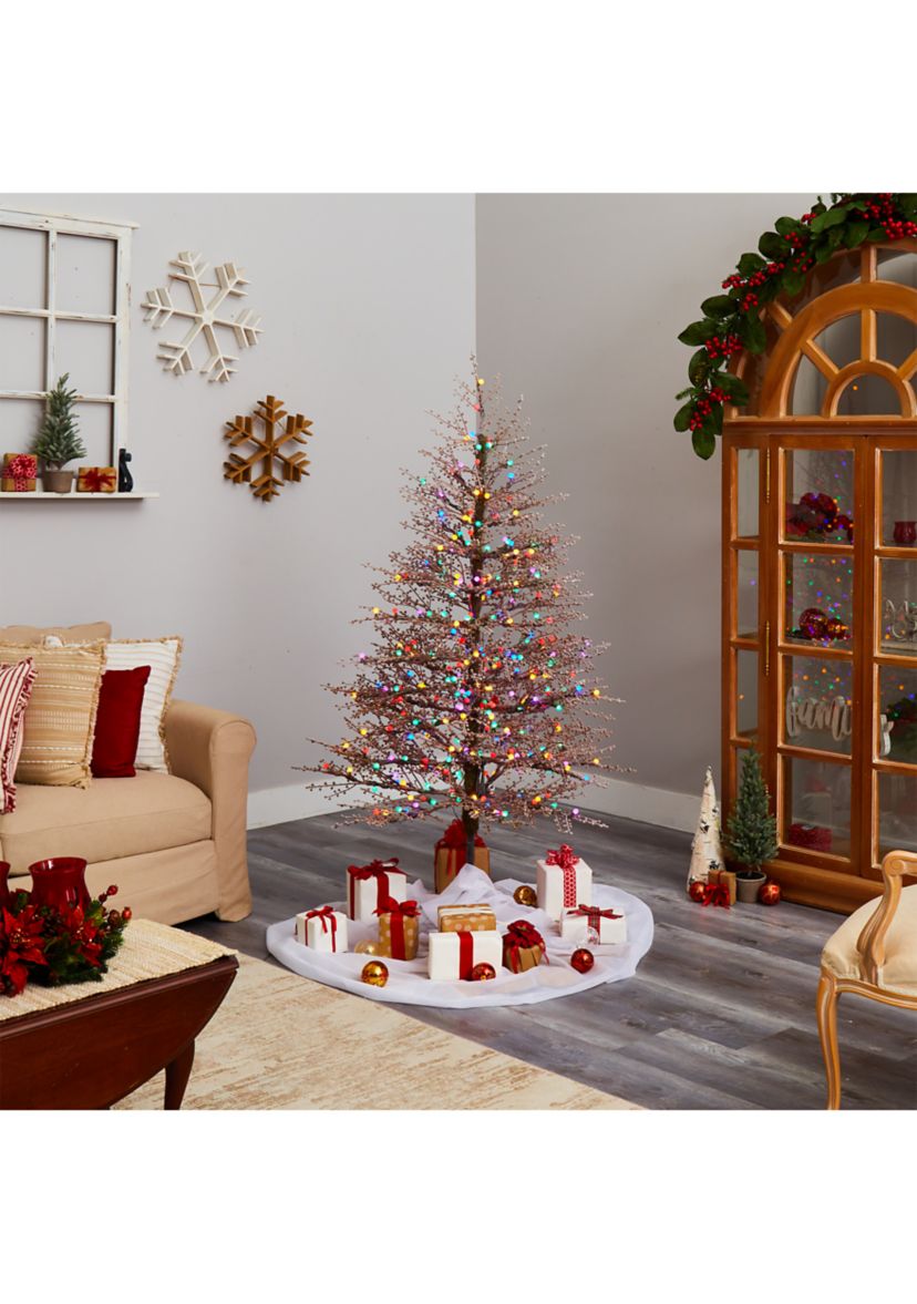6-Foot Frosted Berry Twig Artificial Christmas Tree with 350 Multicolored Gum Ball LED Lights and 808 Bendable Branches