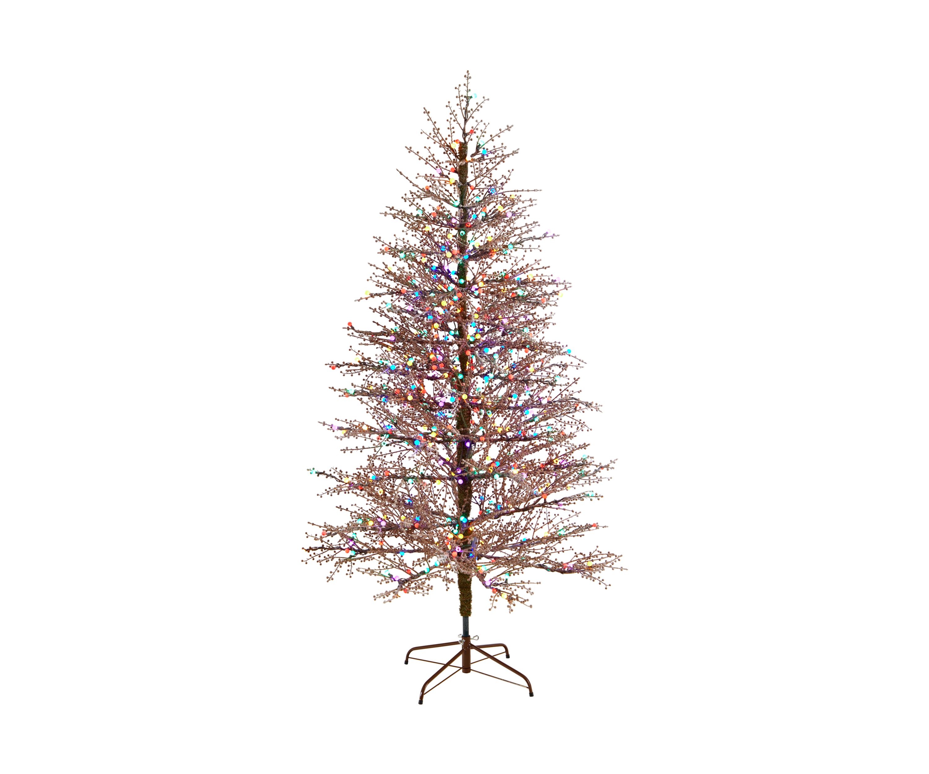 7 Foot Frosted Berry Twig Artificial Christmas Tree with 450 Multicolored Gum Ball LED Lights and 1192 Bendable Branches