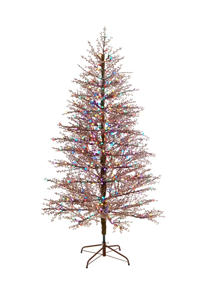 7 Foot Frosted Berry Twig Artificial Christmas Tree with 450 Multicolored Gum Ball LED Lights and 1192 Bendable Branches