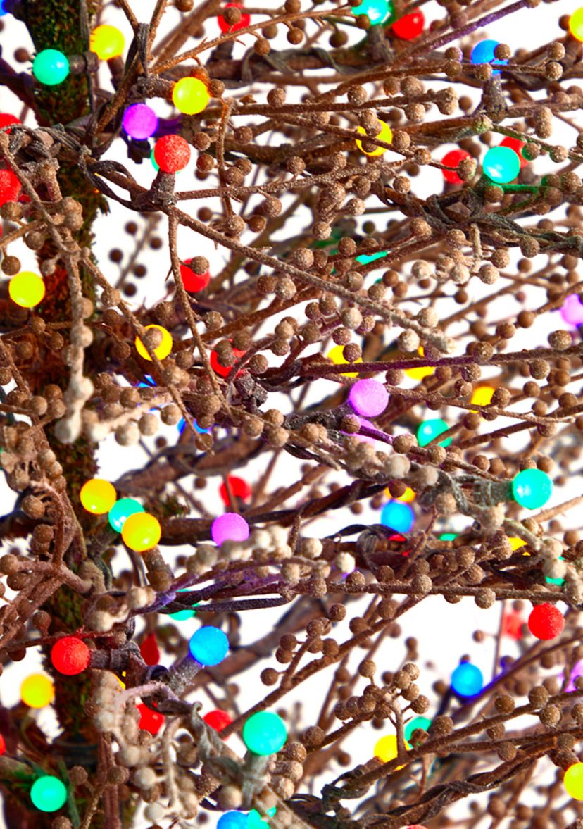 7 Foot Frosted Berry Twig Artificial Christmas Tree with 450 Multicolored Gum Ball LED Lights and 1192 Bendable Branches