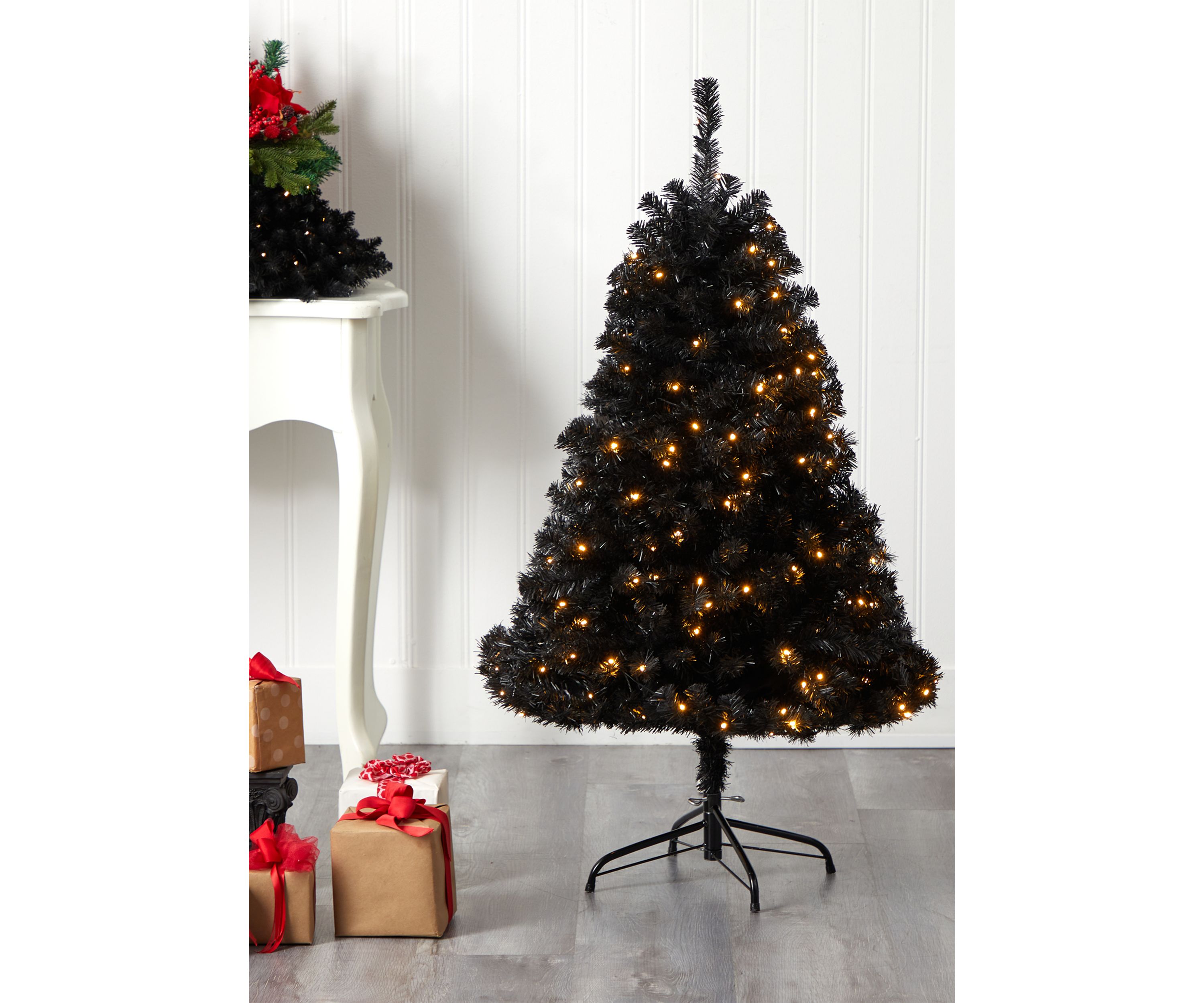 4 Foot Black Artificial Christmas Tree with 170 Clear LED Lights