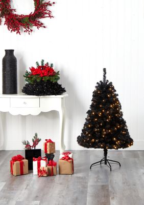 4 Foot Black Artificial Christmas Tree with 170 Clear LED Lights