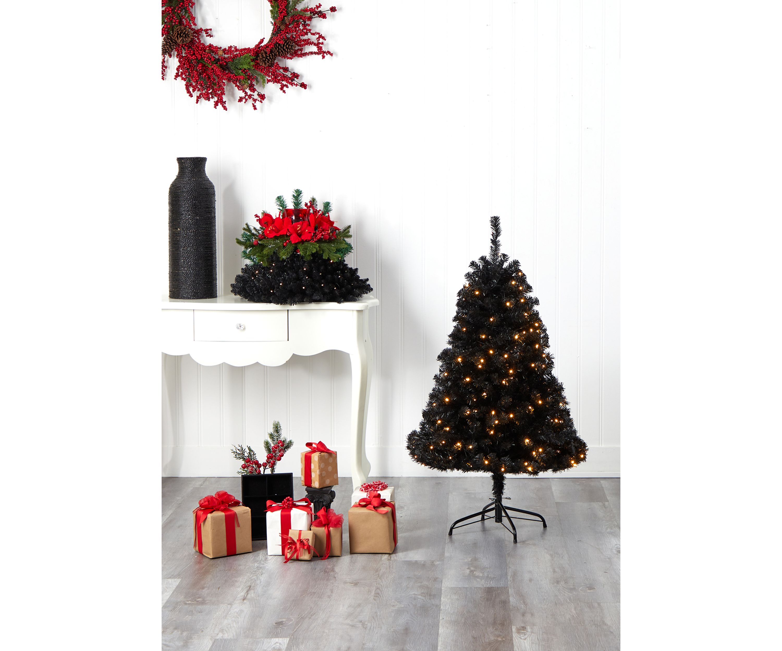 4 Foot Black Artificial Christmas Tree with 170 Clear LED Lights